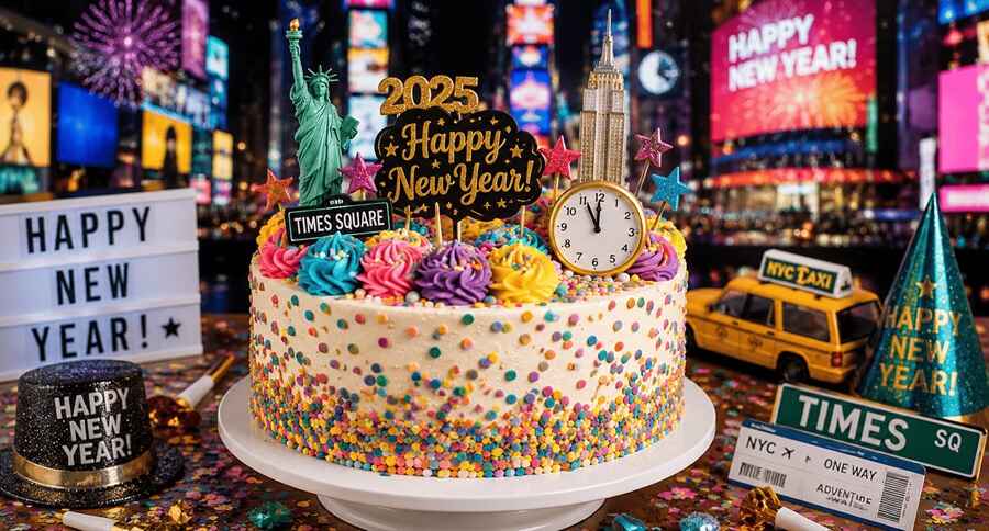 3. Countdown in New York City – Colorful Confetti Cake