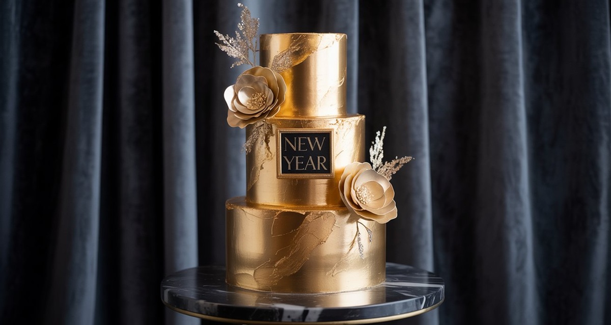 Metallic Gold Cake Recipe for New Year’s Elegance