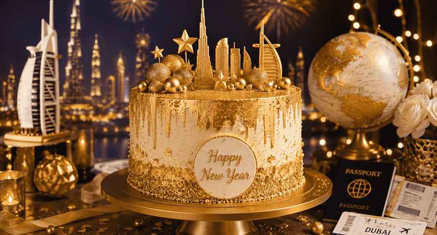 1. The Glitz of Dubai – Metallic Gold Celebration Cake