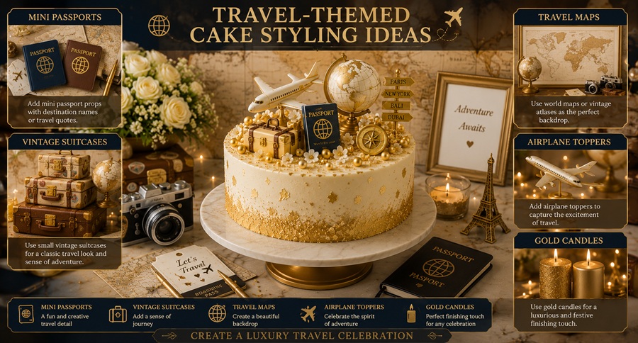 Travel-Themed Cake Styling Ideas j