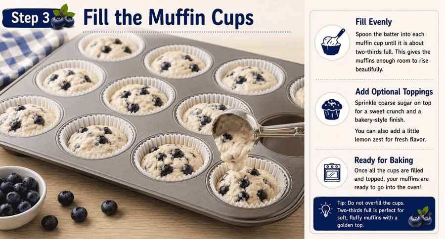 Step 3-Fill the Muffin Cups (Blueberry Muffins) j