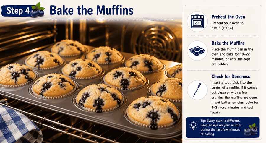 Step 4 - Bake the Muffins (Blueberry Muffins) j